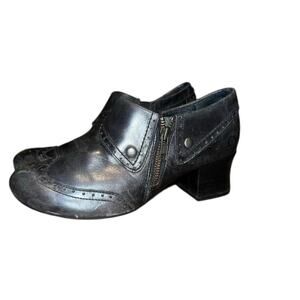 Vintage Black Leather Born Sia Black Wing Tip Clogs Booties Size 7.5